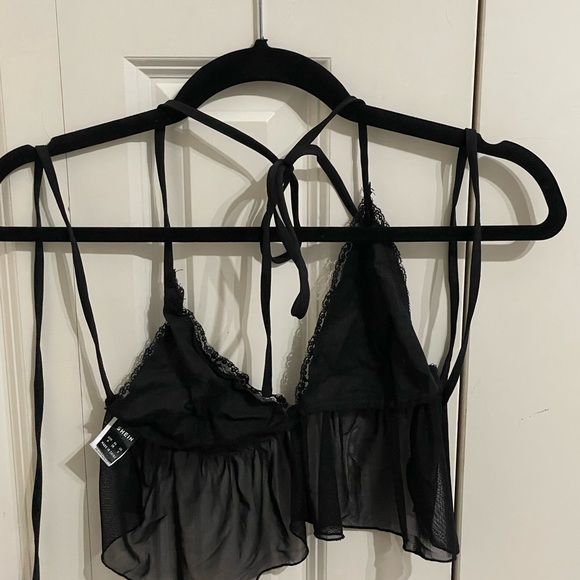 sheer halter neck tie back crop top - Picture 2 of 3